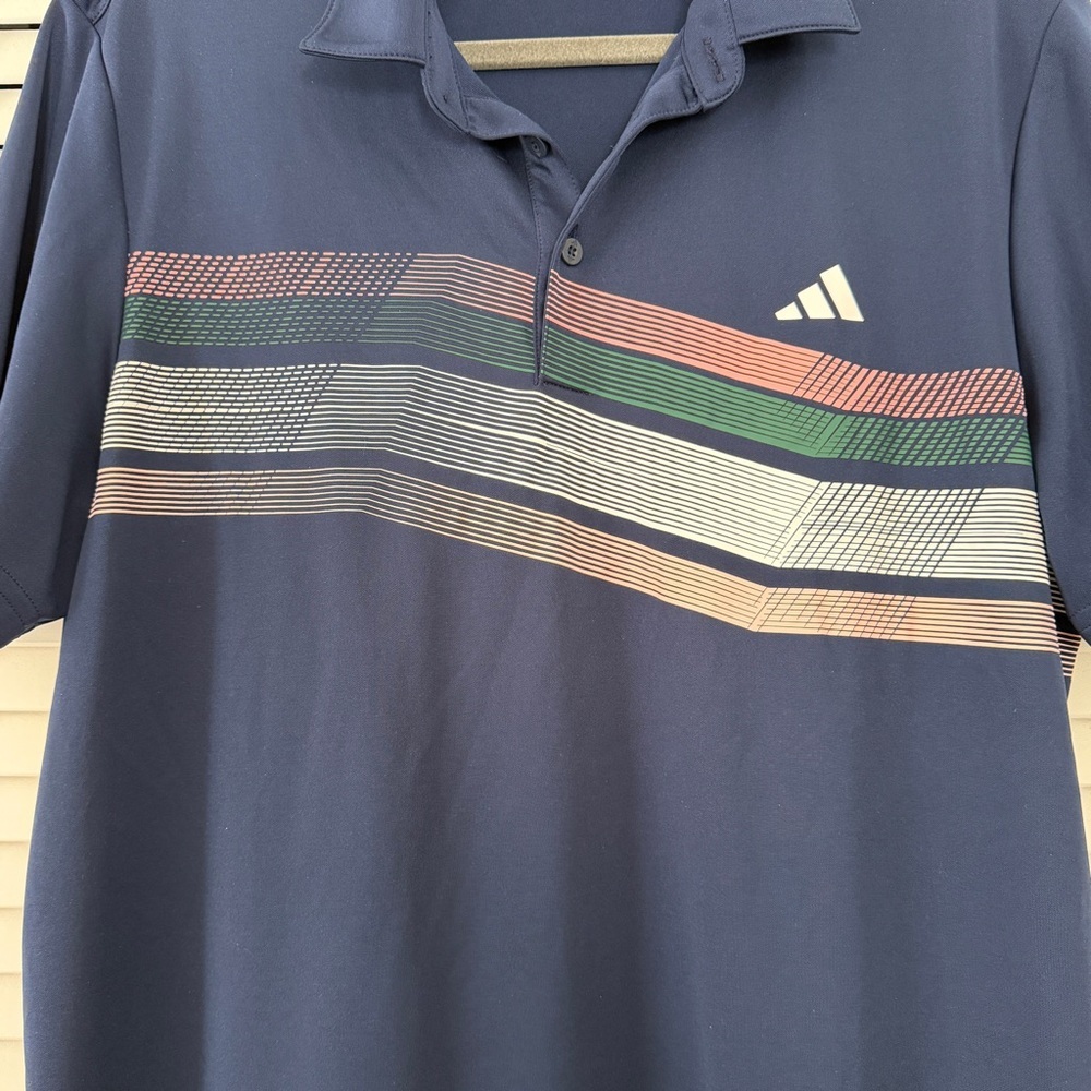 Adidas Men's Polo Shirt with Multicolor Stripes Size Large - Picture 5 of 8